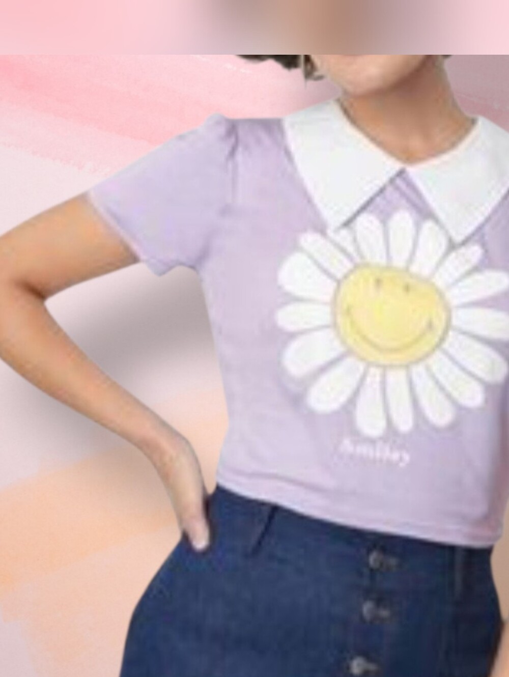 Smak Parlour X Unique Vintage Lavender  Daisy Smiley Face Crop Top
